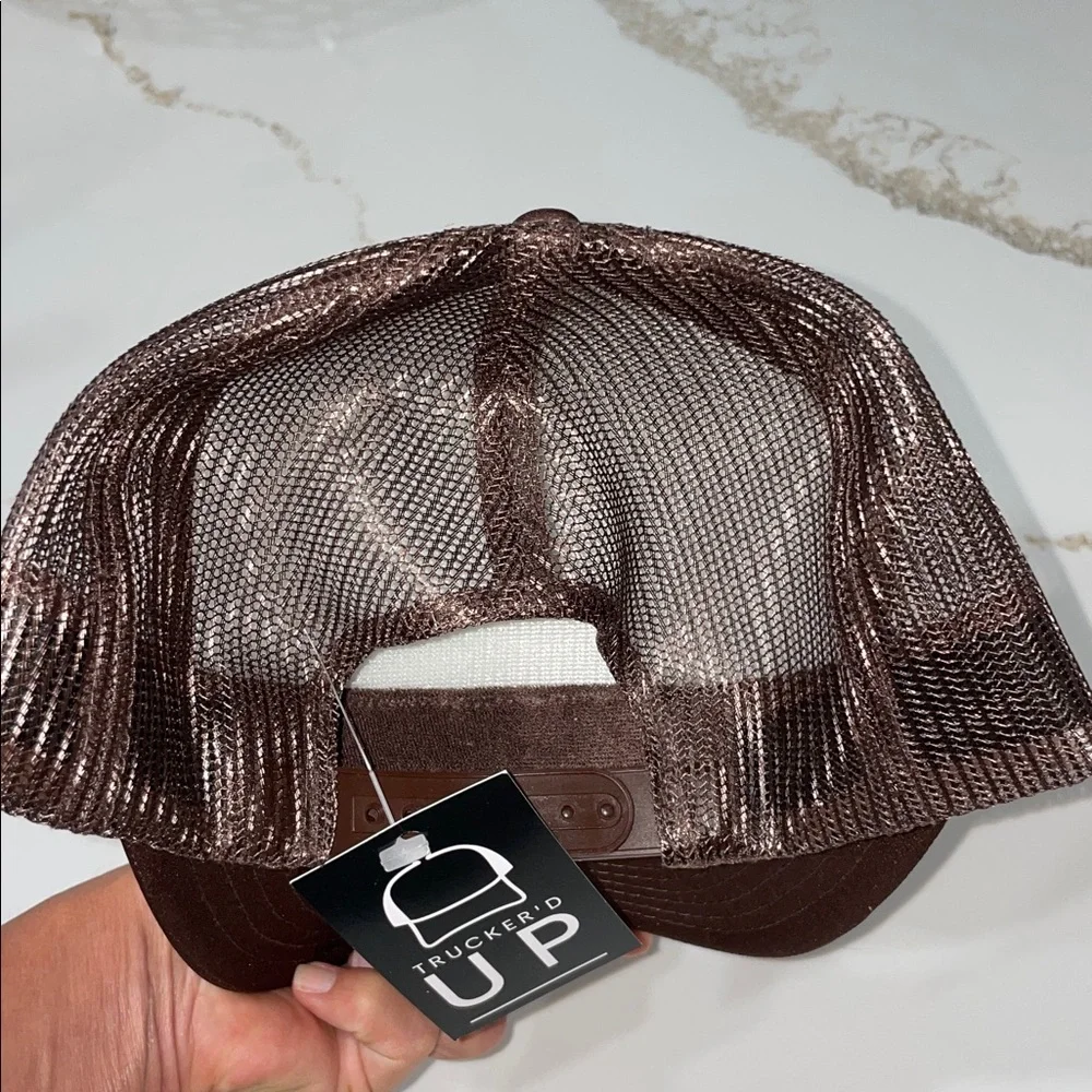 BLESSED Brown Trucker Hat with Burnt Orange Accent Text